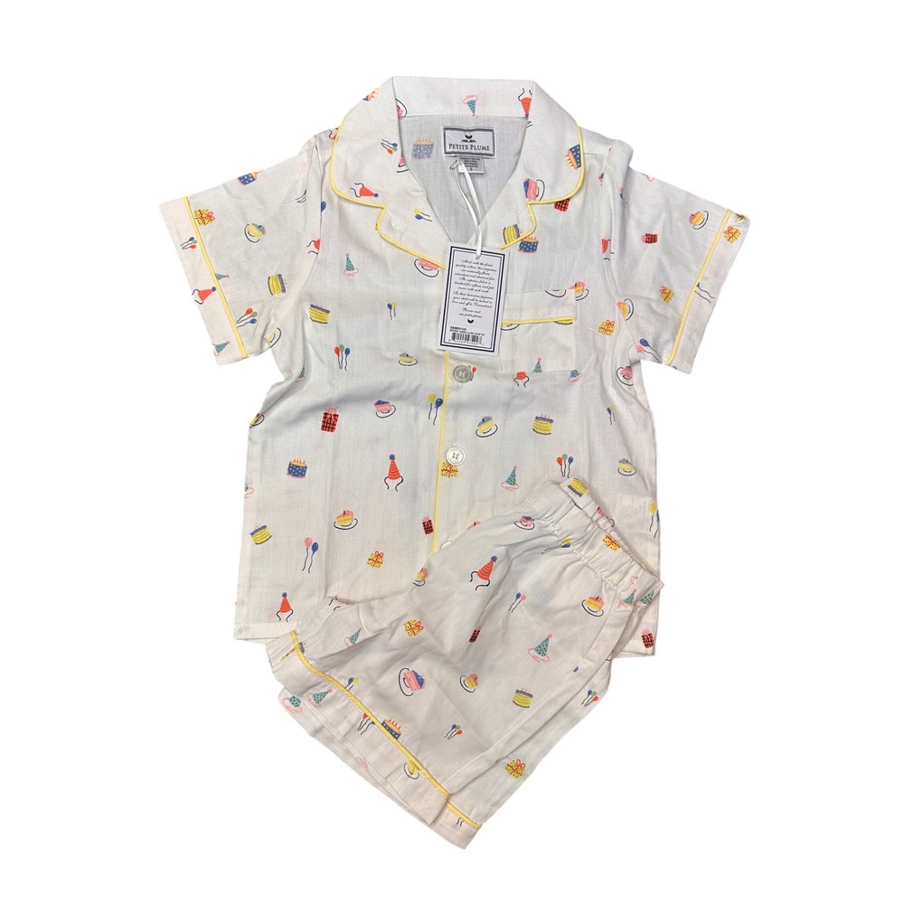 Petite Plume 3 Birthday Wishes Classic Short Set Girls Boys Pajama Yellow  White